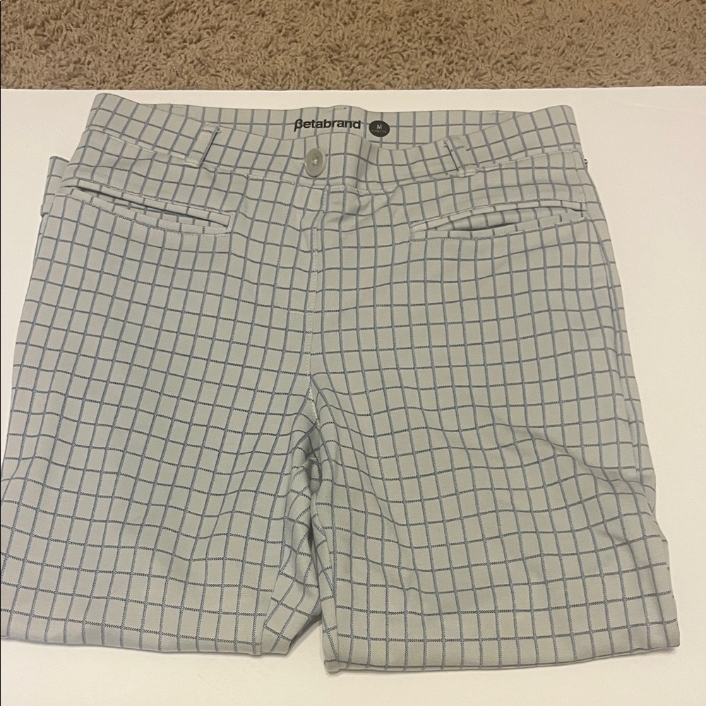 Betabrand Women's petite Blue Grid Pattern stylish capris